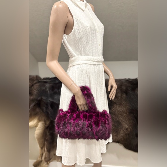 Leopard Real Mink Fur Handmade Fur Handles Barrel Bag/Shoulder Bag/Crossbody Bag - Picture 8 of 16